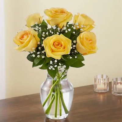 6 Yellow Roses in Vase