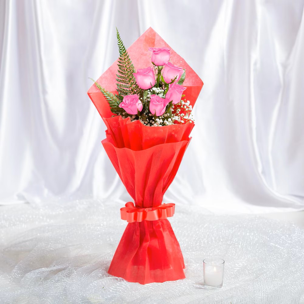Blushing Pink Roses & Lucky Bamboo Combo