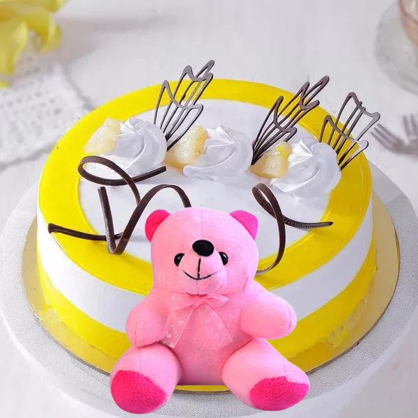 Pineapple Bliss Cake with Pink Teddy Pineapple Bliss Cake with Pink Teddy