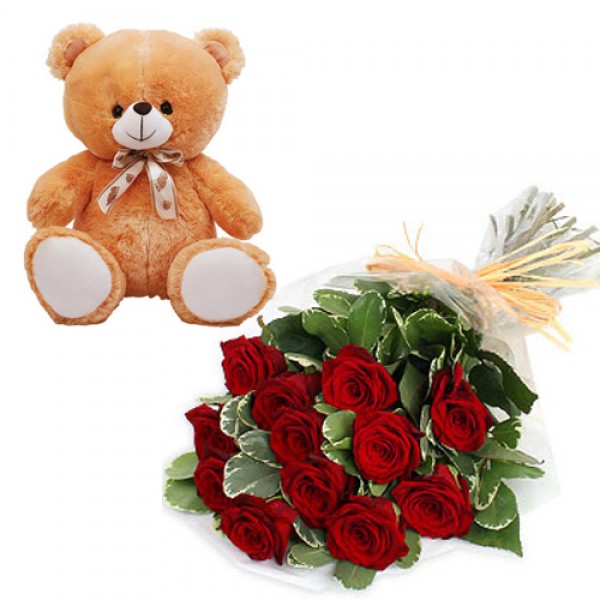 Red Roses with Teddy