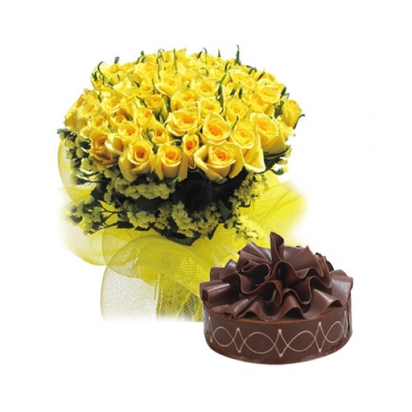 Yellow Roses with Cake