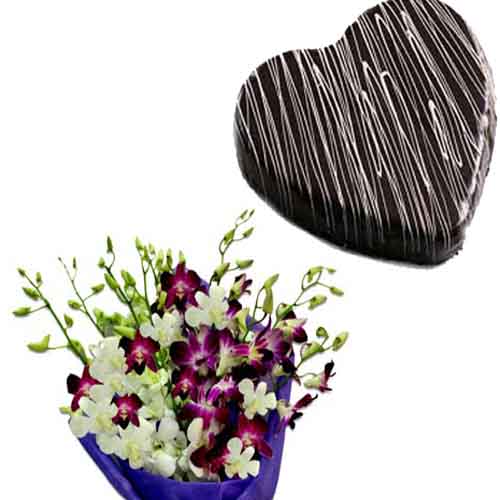 Orchid with Heart Shape cake