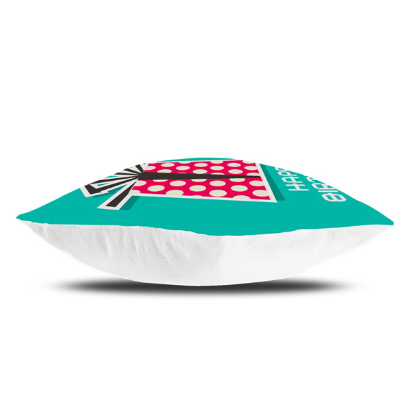 Happy Birthday Gift Box Printed Satin Cushion Cover, Aqua Blue