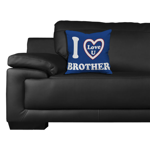 I Love you Brother Quote Printed Satin Cushion Cover, Blue