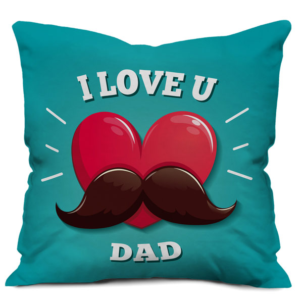Love You Dad with Red Heart Mustache Cushion Cover with Filler (12X12, Light Green)