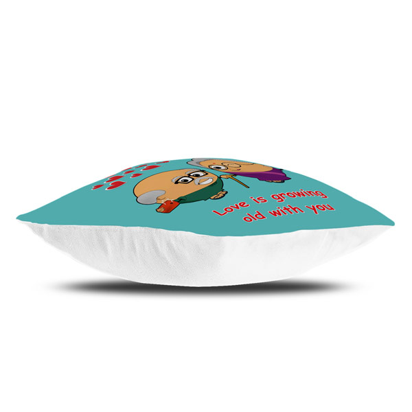 Love is Growing Old with you Quote Printed Cushion Cover, Blue