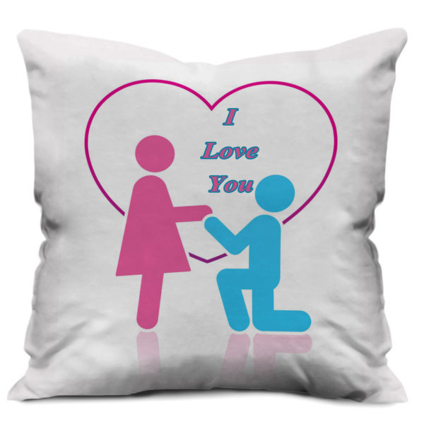 Romantic illustrator Boy Purposing his gril on Knee Satin Cushion Cover, White