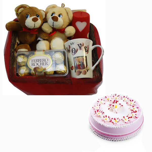 Cake with Teddy Hamper Cake with Teddy Hamper