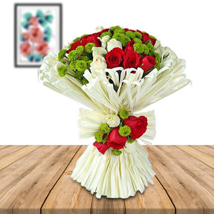 Charming Red N White Roses Bunch