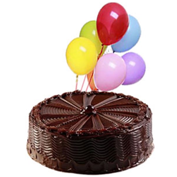 Chocolate cake with 6 colorful balloons Chocolate cake with 6 colorful balloons