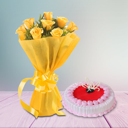 Yellow Flowers & Strawberry Cake Yellow Flowers & Strawberry Cake
