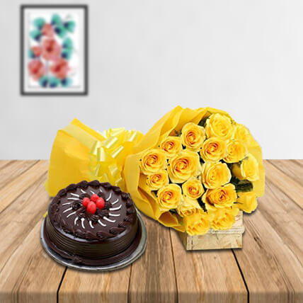 Yellow Roses and Cake Deluxe