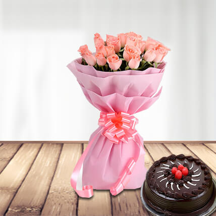 Pink Roses 20 with Cake