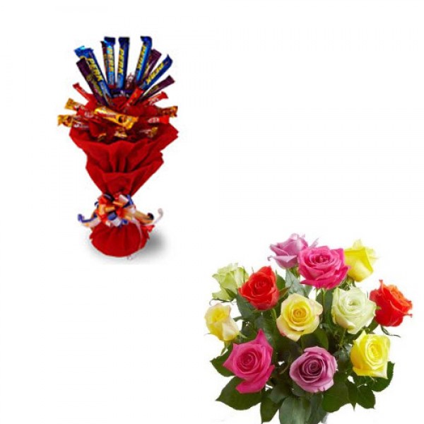 Assorted Chocolate Bouquet with Mixed roses