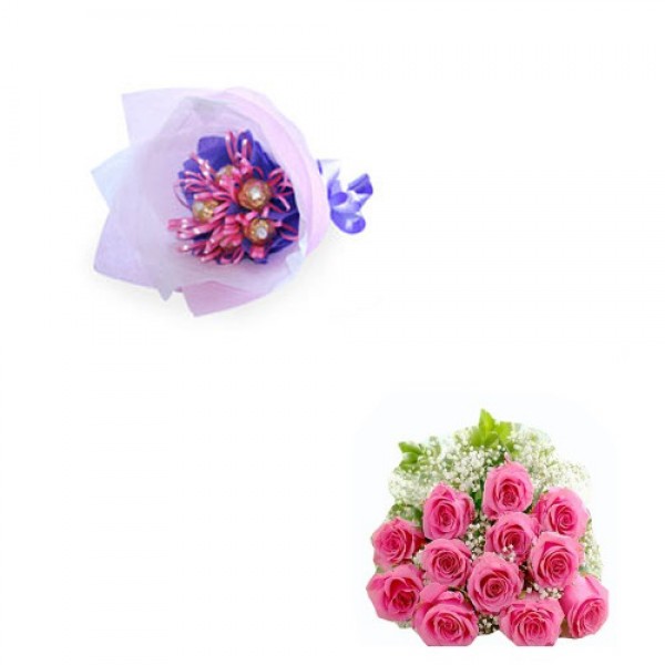Cute Ferrero Rocher Bouquet with pink roses