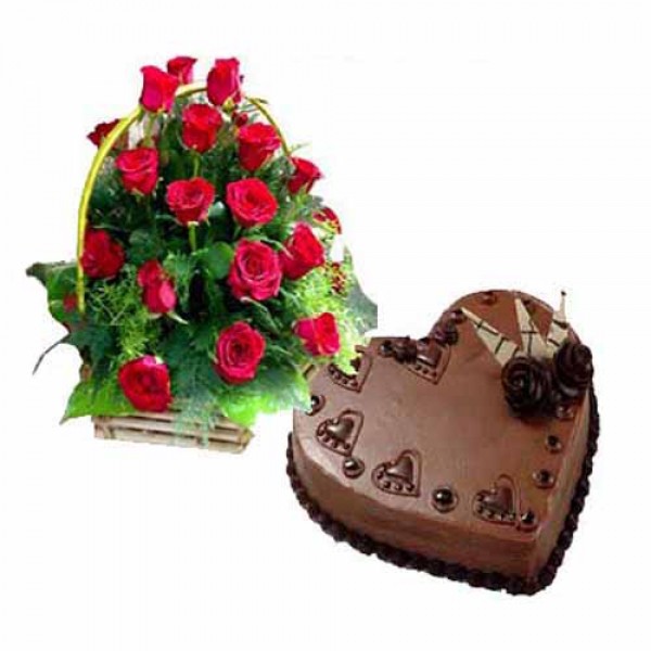 Valentines Roses And Cake Combo