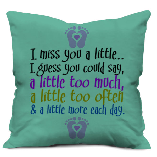 I Miss You Love Text Printed Satin Cushion Cover, Light Green