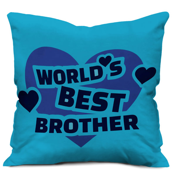 World's Best Brother Quote Printed Satin Cushion Cover, Blue