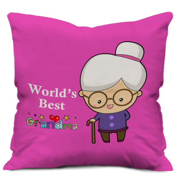 World's Best Grandma Quote Printed Satin Cushion Cover, Pink