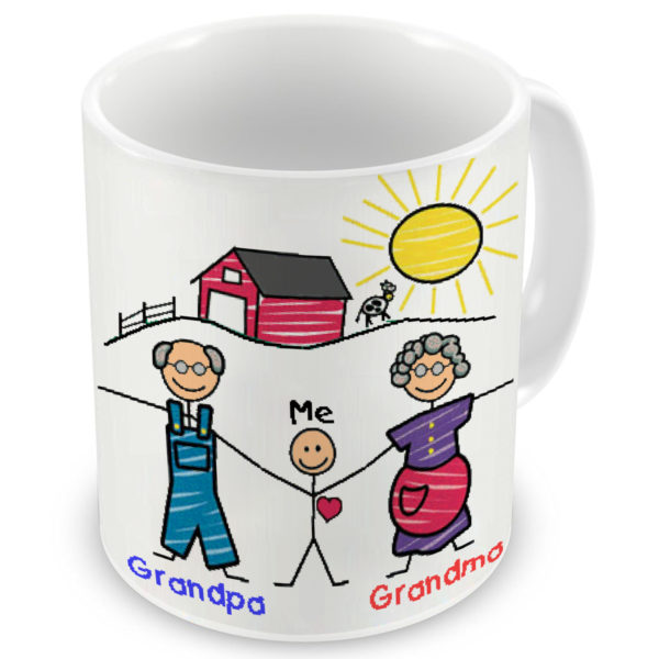 Family Drawing Me with Grandparents Quote Printed Ceramic Coffee Mug