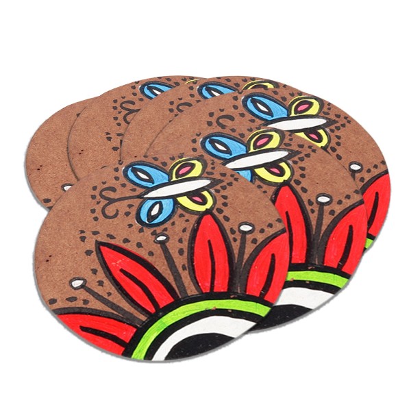 Indha Craft Handcrafted Multicolour Wooden Coaster Set- Pack of 6