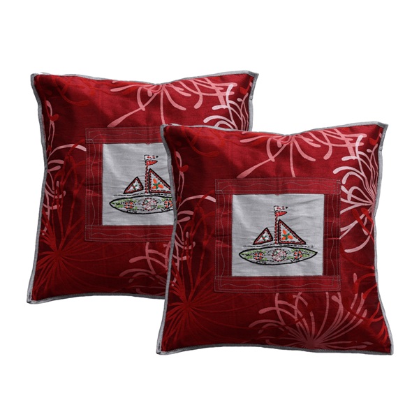 Indha Craft 16 Inch Ethnic Motif Maroon Cushion Cover-Pack of 2