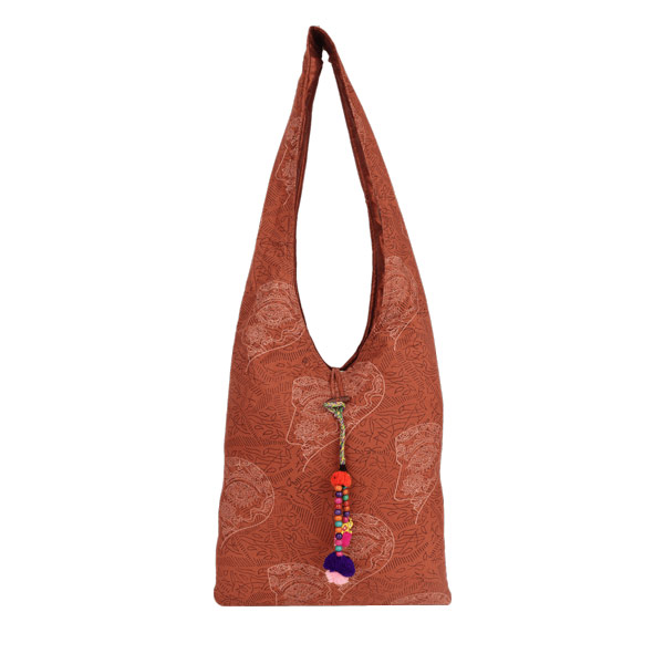 Indha Craft Cotton Hand Block Printed Rust Colour Jhola Bag for Girls/Women